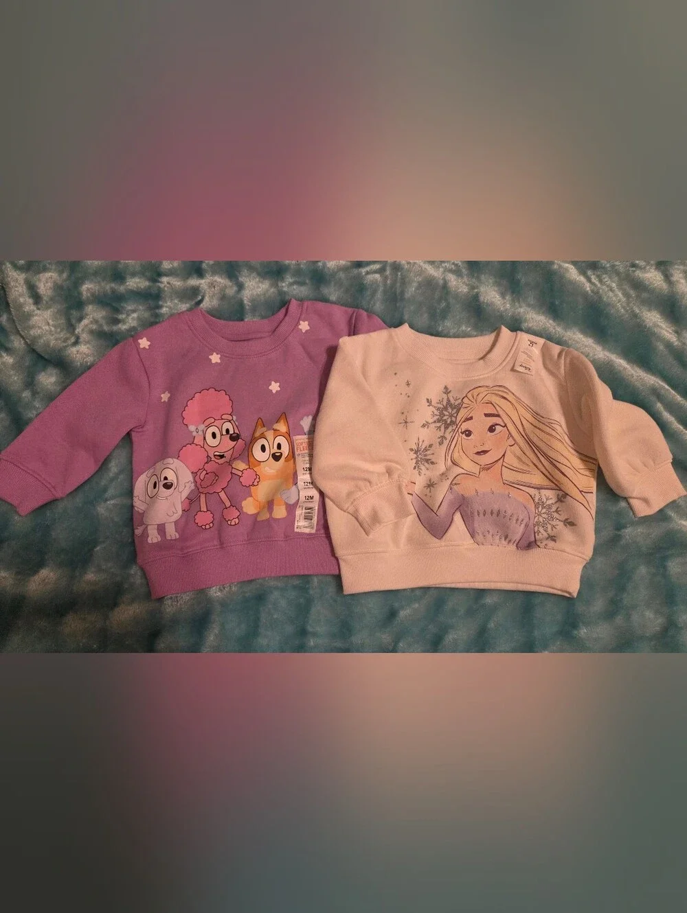Bundle Bluey and Frozen Elsa Purple and Cream Girls' Character Sweatshirts